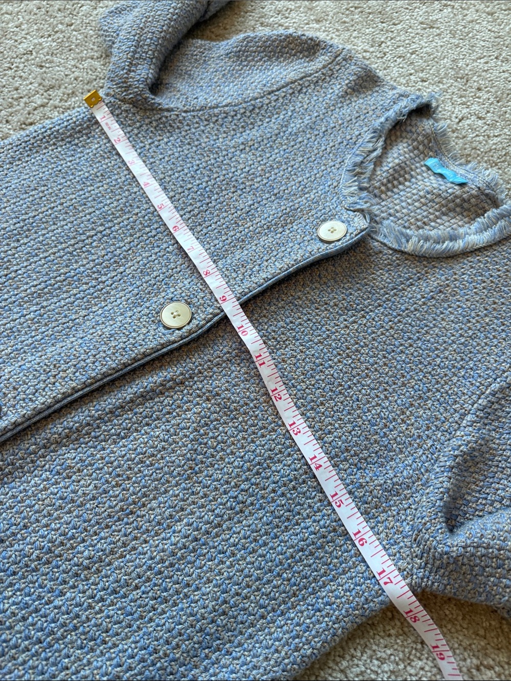 J. McLaughlin Blue Heather Nan Fringe Button Up Long Cardigan - Picture 7 of 8